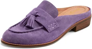 Women Flat Tassel Mules Closed Round Toe Slip On Fringe Loafers Backless 1 Inch Low Chunky Stacked Heeled Sandals Suede Metallic Slip-Ons Clogs Comfy Slide Slippers Daily Casual 4-11 M US
