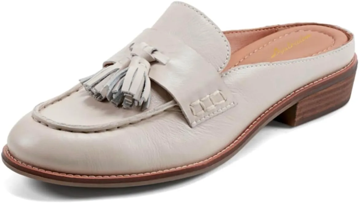 Women Flat Tassel Mules Closed Round Toe Slip On Fringe Loafers Backless 1 Inch Low Chunky Stacked Heeled Sandals Suede Metallic Slip-Ons Clogs Comfy Slide Slippers Daily Casual 4-11 M US