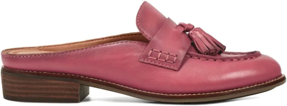Women Flat Tassel Mules Closed Round Toe Slip On Fringe Loafers Backless 1 Inch Low Chunky Stacked Heeled Sandals Suede Metallic Slip-Ons Clogs Comfy Slide Slippers Daily Casual 4-11 M US