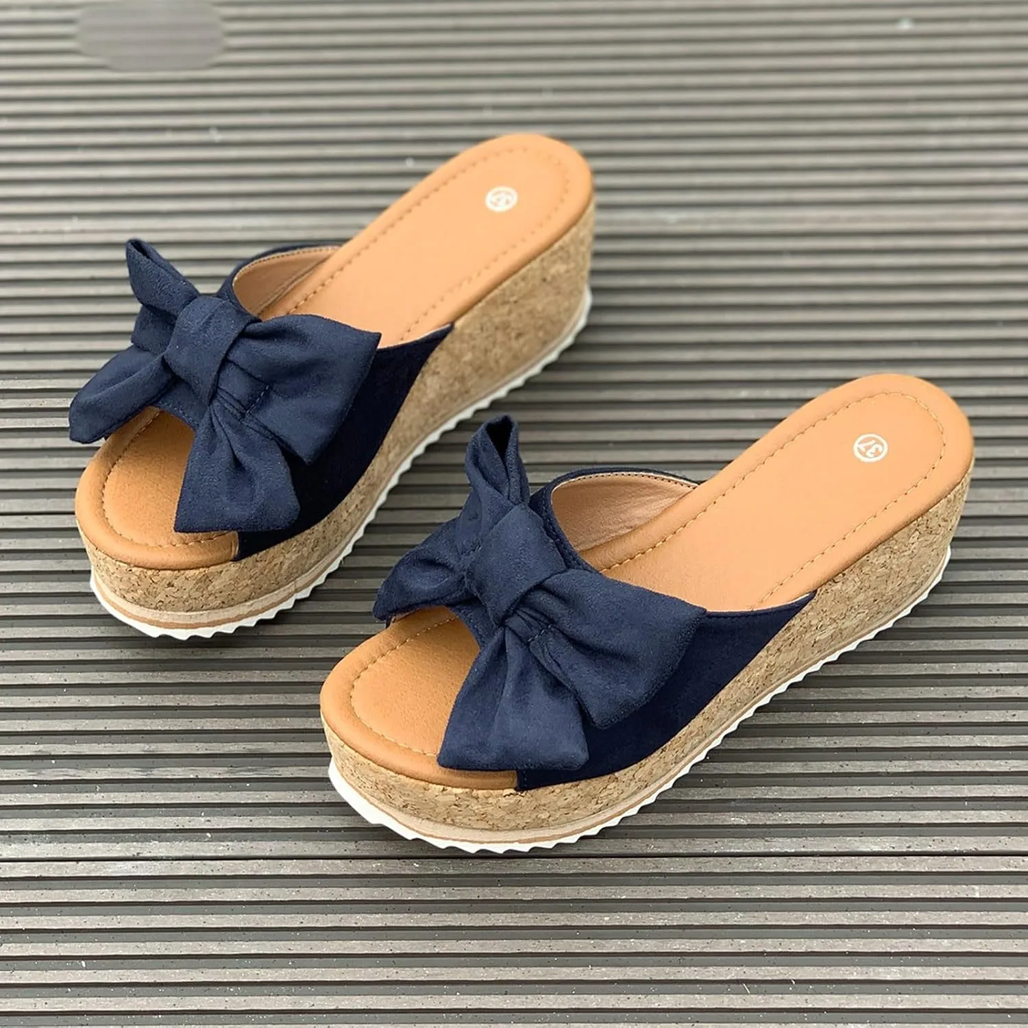 Women Platform Beach Slippers Wedge Heel Flip Flops Shoes Sandals Wide Width Slip On Peep Toe with Bow Non-Slip Summer Slingback Slipper Vacation Travel Outdoor Going Out Flip Flops