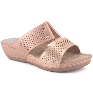 Women "REAGAN" Open Toe Perforated Wedge Slippers