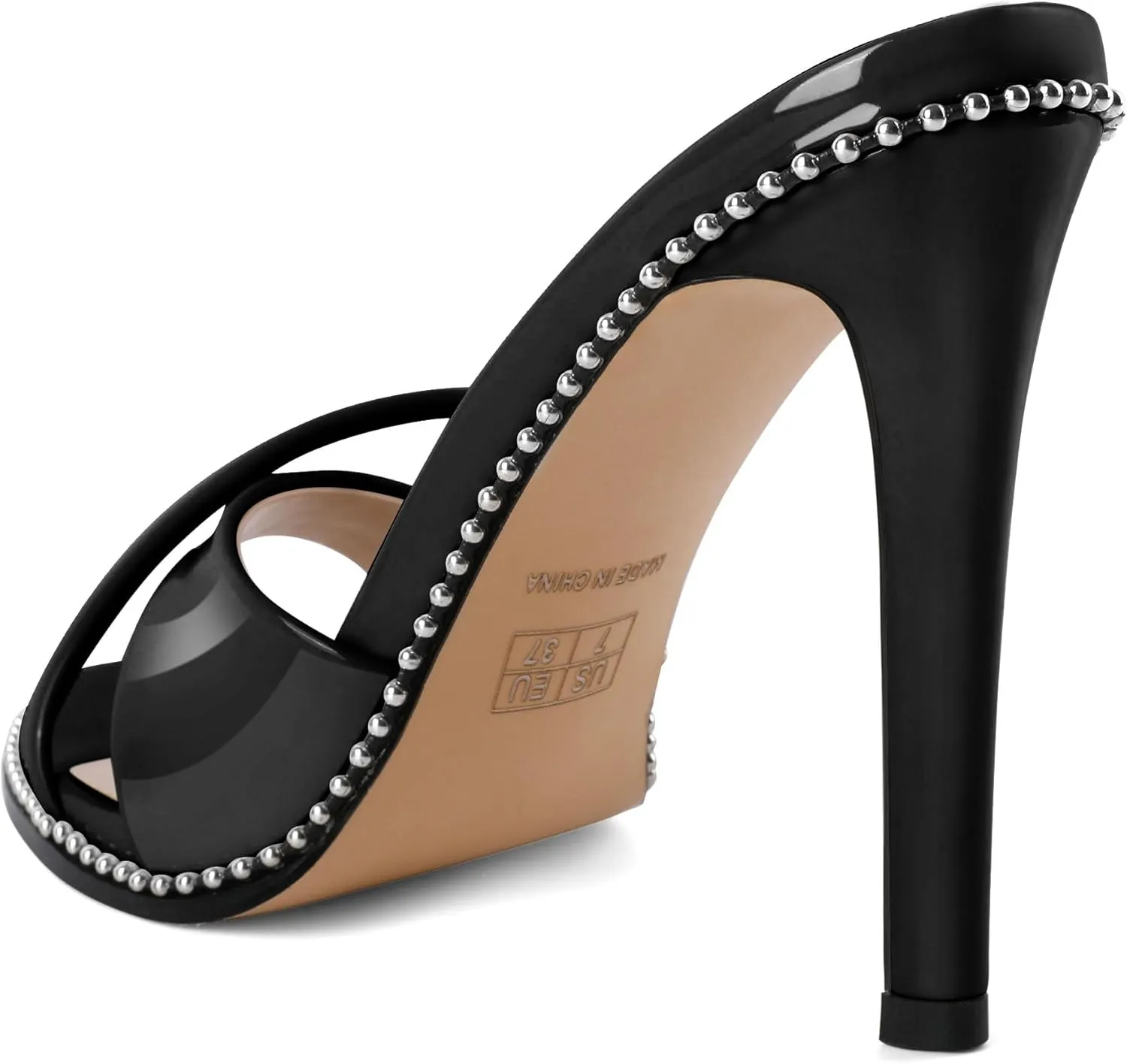 Women Stilettos High Heels Mules Open Round Toe Sandals Slip-on Comfort Sexy Dress Beaded Pumps Sandals Evening Party Prom 4 Inch Heeled Sandals
