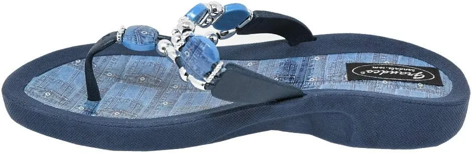 Women's 25574d Denim Beaded Waterproof Sole Thong Flip-Flop Sandals