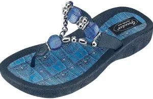 Women's 25574d Denim Beaded Waterproof Sole Thong Flip-Flop Sandals