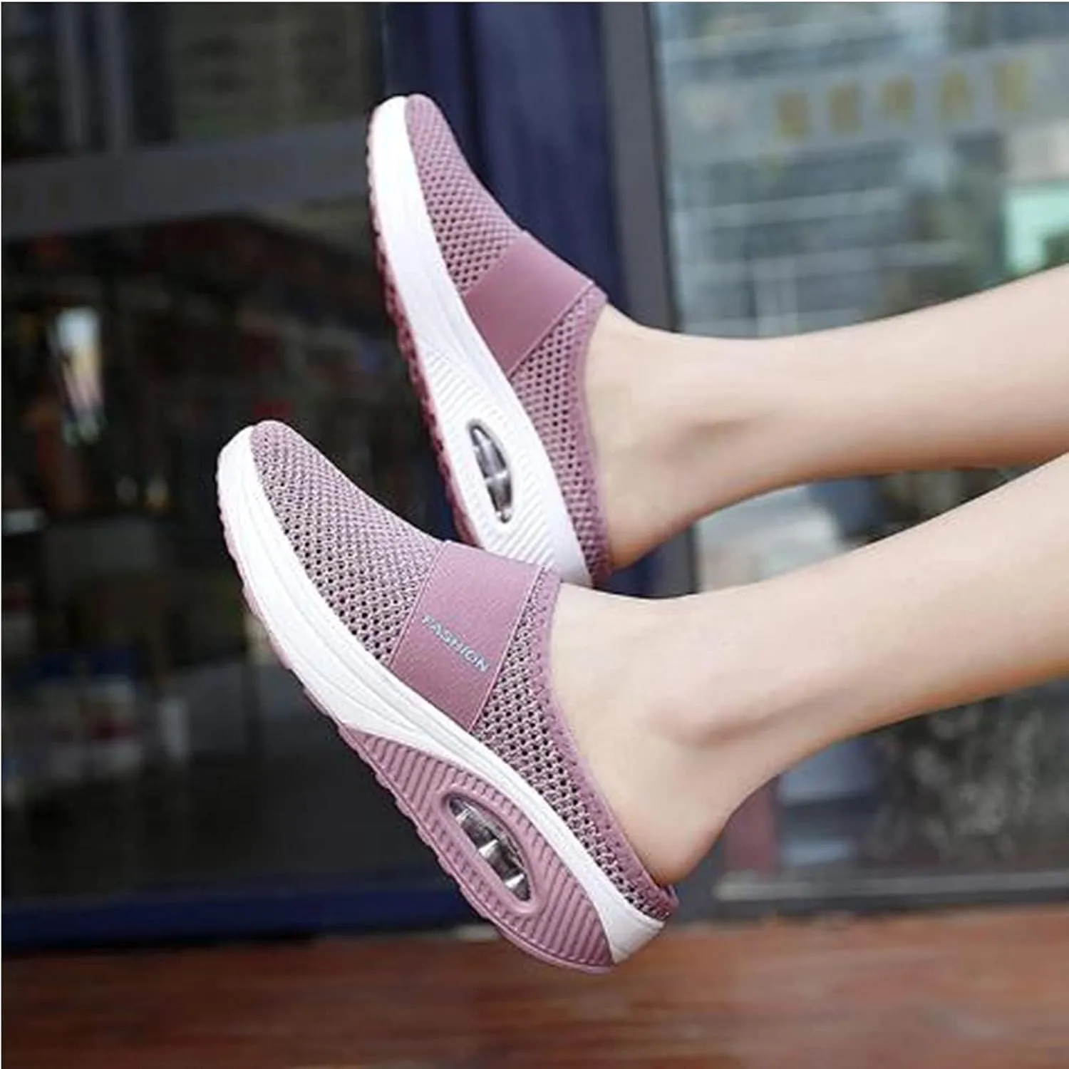 Women's Air Cushion Slip-On Sandals Mesh Orthopedic Diabetic Walking Shoes Breathable Arch Support Shoe Lightweight Platform Sandal Summer Wedge Backless Slippers Casual Mules Sneakers