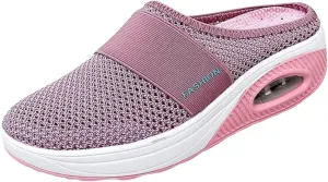 Women's Air Cushion Slip-On Sandals Mesh Orthopedic Diabetic Walking Shoes Breathable Arch Support Shoe Lightweight Platform Sandal Summer Wedge Backless Slippers Casual Mules Sneakers