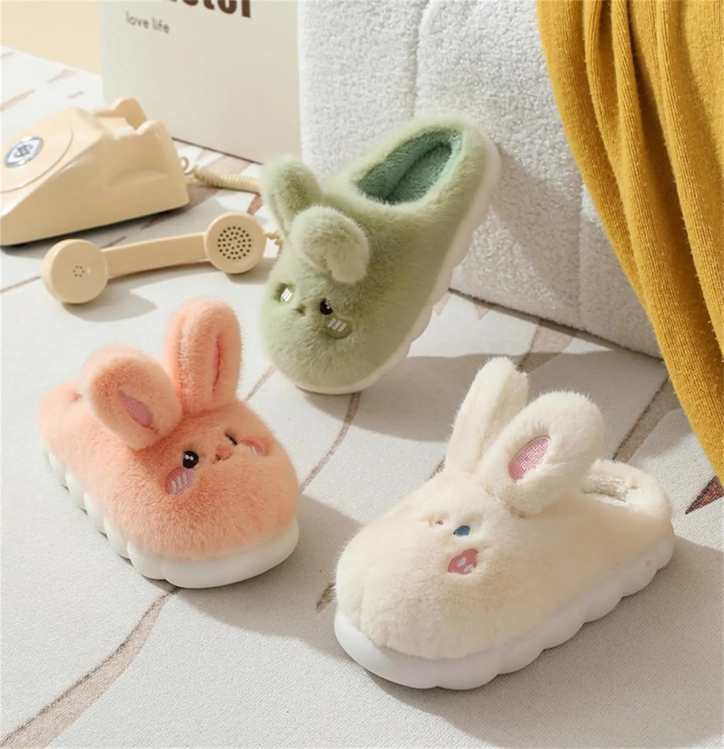 Women's & Men's Warm Plush Rabbit Slippers - Adult Cotton Indoor Non-Slip Home Thick Bottom Slippers for Winter Warmth