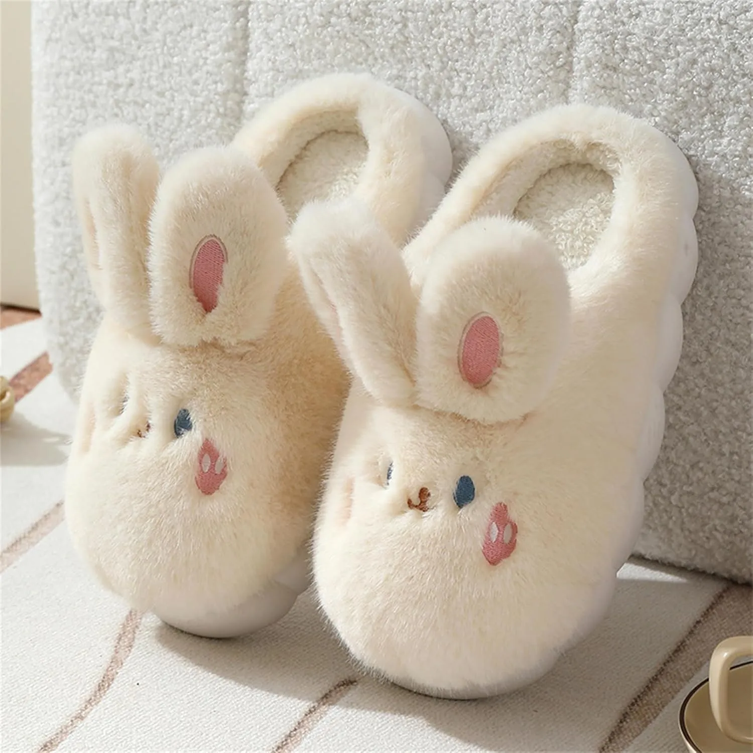 Women's & Men's Warm Plush Rabbit Slippers - Adult Cotton Indoor Non-Slip Home Thick Bottom Slippers for Winter Warmth
