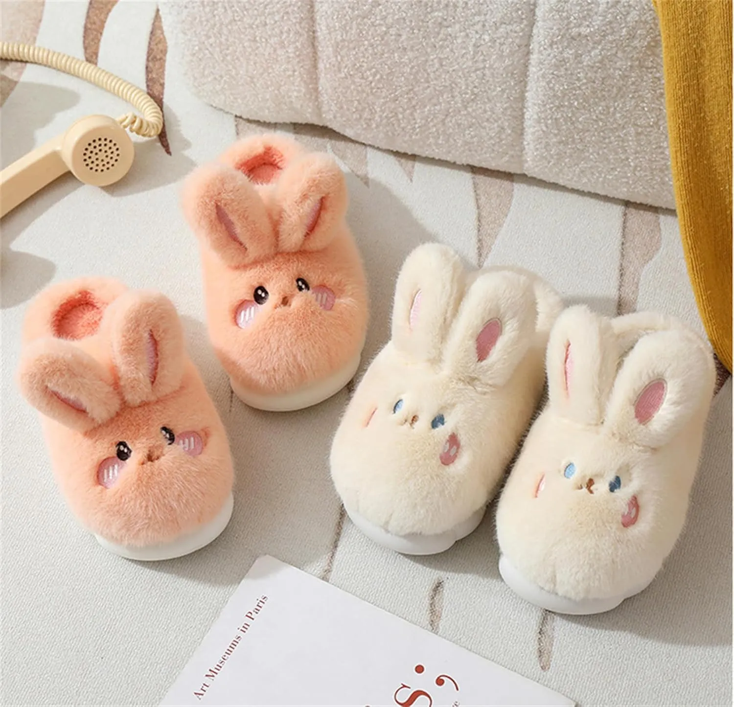 Women's & Men's Warm Plush Rabbit Slippers - Adult Cotton Indoor Non-Slip Home Thick Bottom Slippers for Winter Warmth