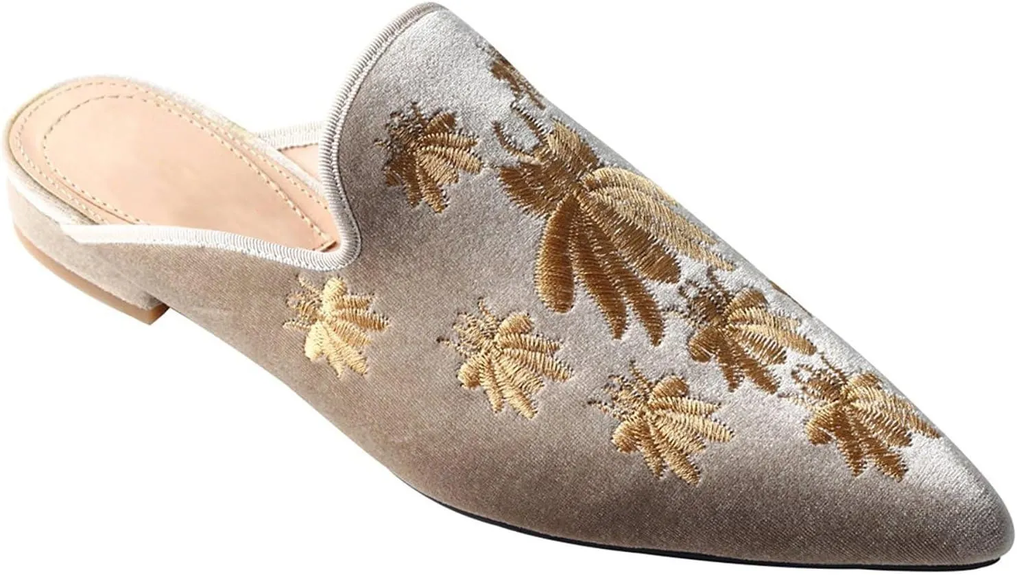 Women's Backless Comfort Slip On Casual Flats Embroidery Mule Slippers Shoes