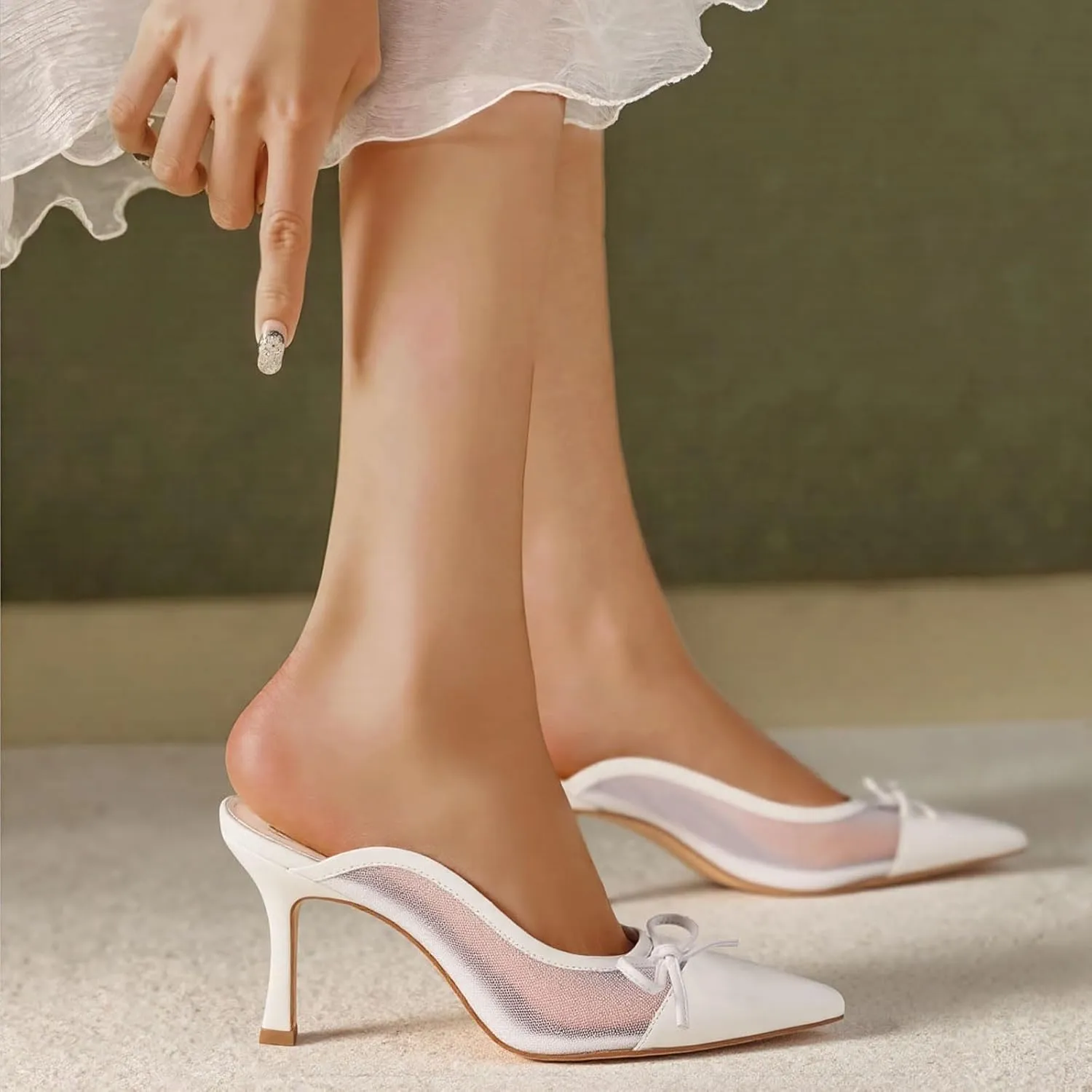 Women’s Breathable Mesh Heels Mules - Pointed Toe Kitten Heel Club Shoes Low Heels Slingback Slip-On Sandals Comfort Pumps Shoes