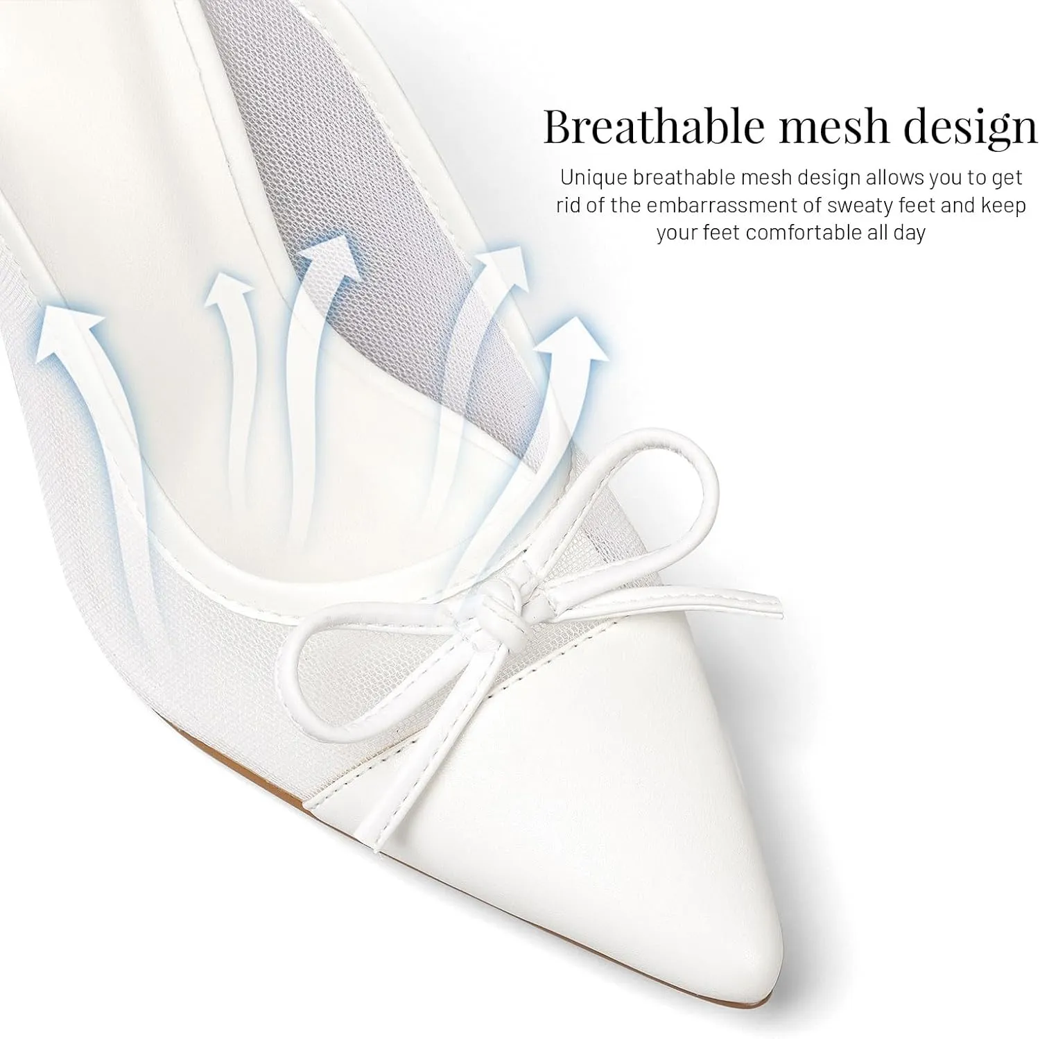 Women’s Breathable Mesh Heels Mules - Pointed Toe Kitten Heel Club Shoes Low Heels Slingback Slip-On Sandals Comfort Pumps Shoes