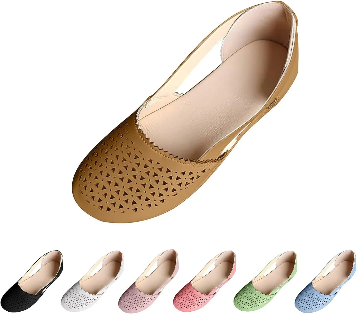 Women's Breathable Wedge Sandals Round Head Closed Toe Hollow Out Slip-on Stretchy Low Heel Sandals Comfortable Summer Outdoor Walking Shoes