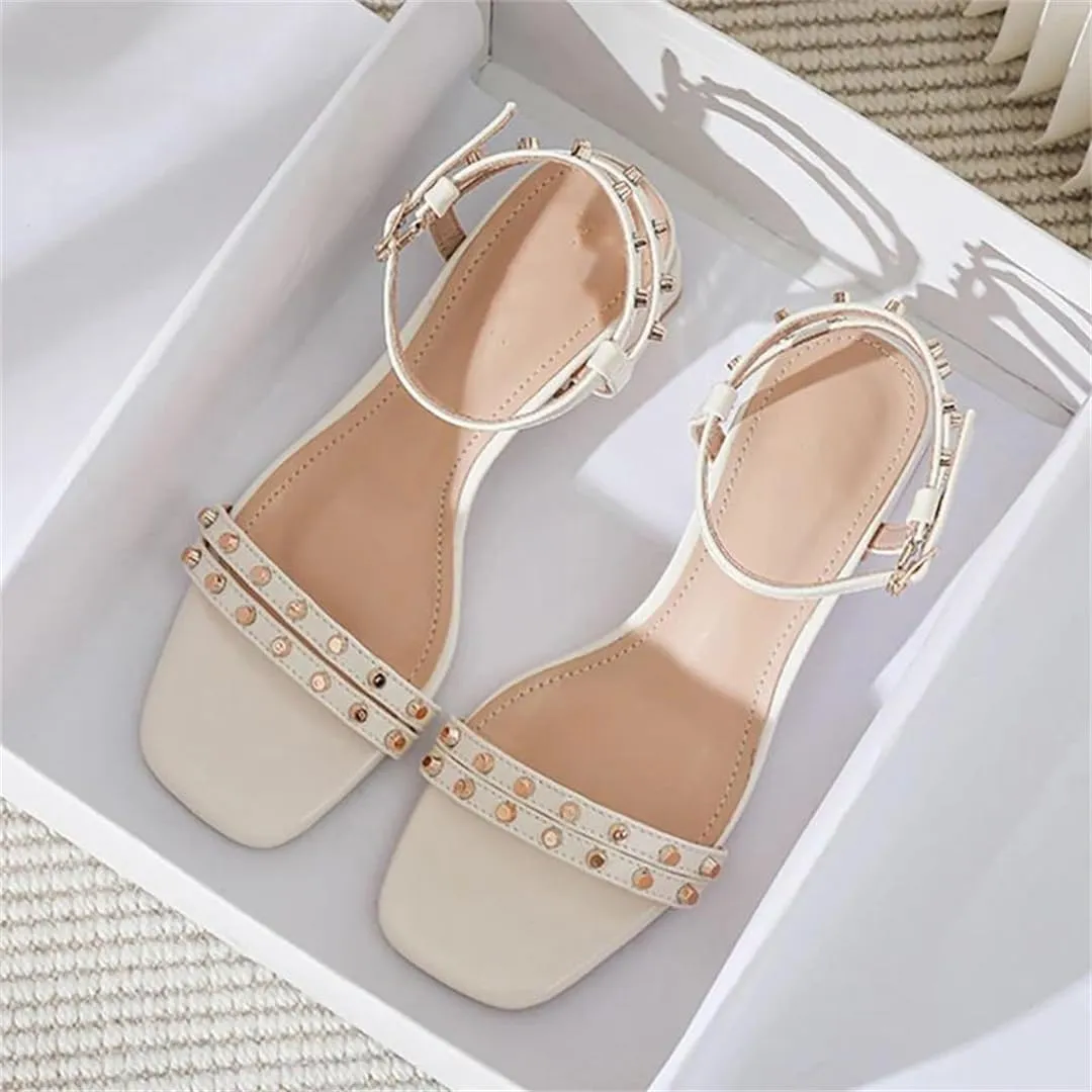 Womens Buckle Strap Back Strap Square Heel Open Side Vamp Modern Sandals Rivet Summer Sandals