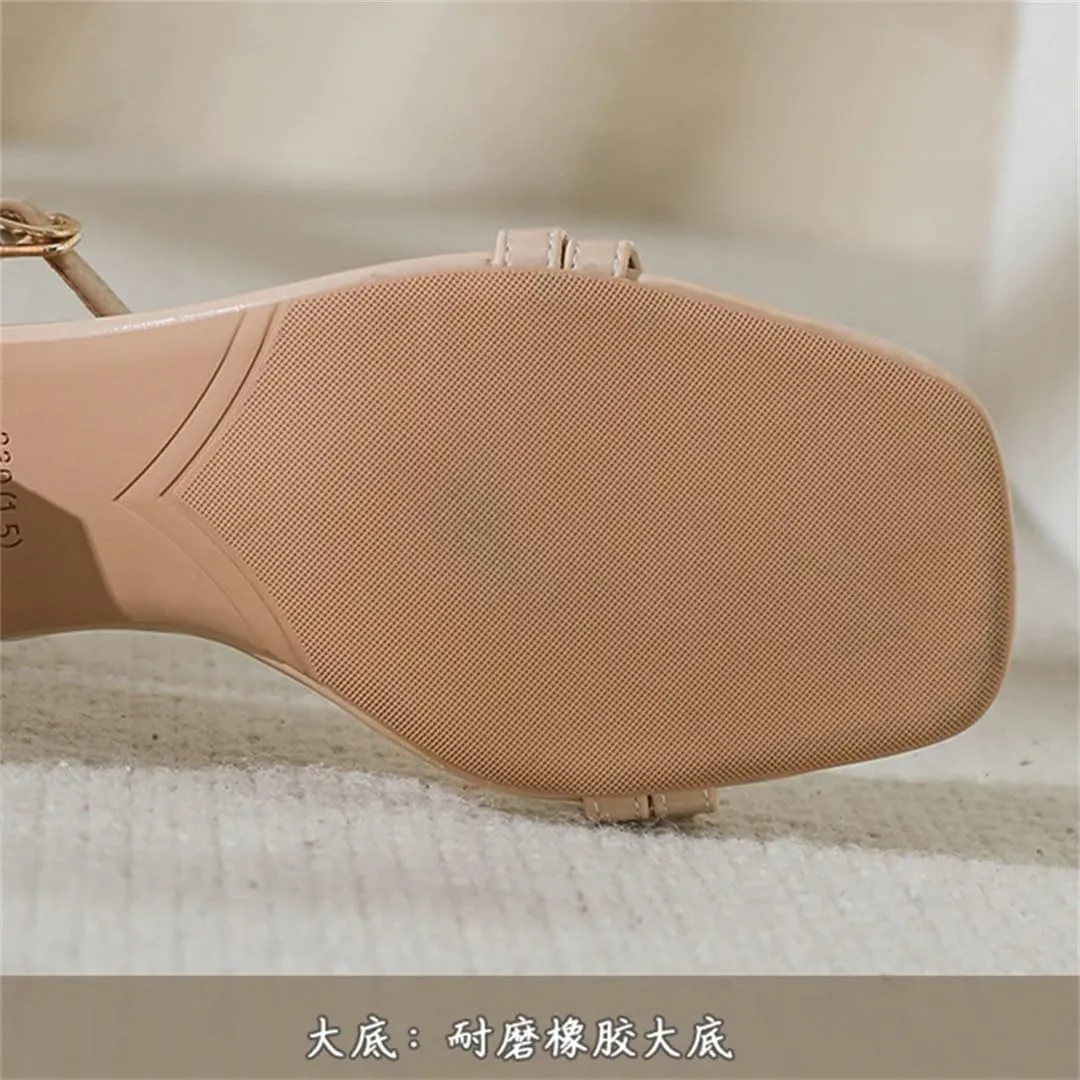 Womens Buckle Strap Back Strap Square Heel Open Side Vamp Modern Sandals Rivet Summer Sandals