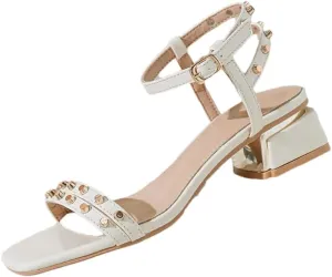 Womens Buckle Strap Back Strap Square Heel Open Side Vamp Modern Sandals Rivet Summer Sandals