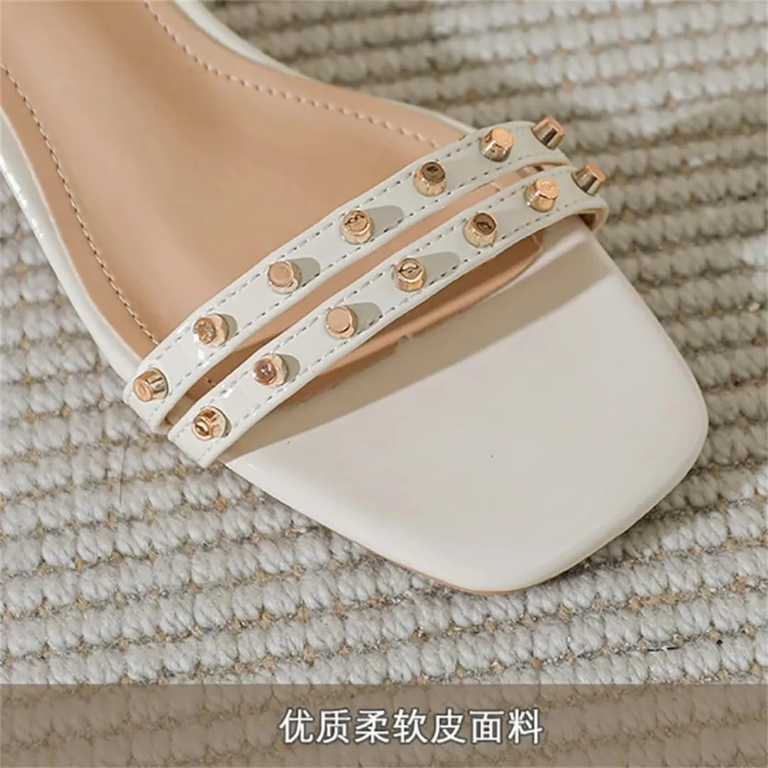 Womens Buckle Strap Back Strap Square Heel Open Side Vamp Modern Sandals Rivet Summer Sandals