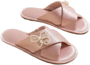 Women's Butterfly Bride Slippers Satin Strapped Bridesmaid Slides No Slip Soft For Wedding Party Home Outdoor Use