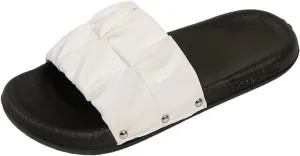 Women's Colorblock Ruched Flat Slipper Soft Anti-Slip Summer Sandals Casual Lounge SPA Slide Comfy Walking Sandal