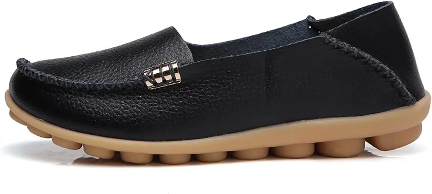 Women's Cowhide Casual Slipper Loafers Moccasin Driving Shoes Flat Slip On