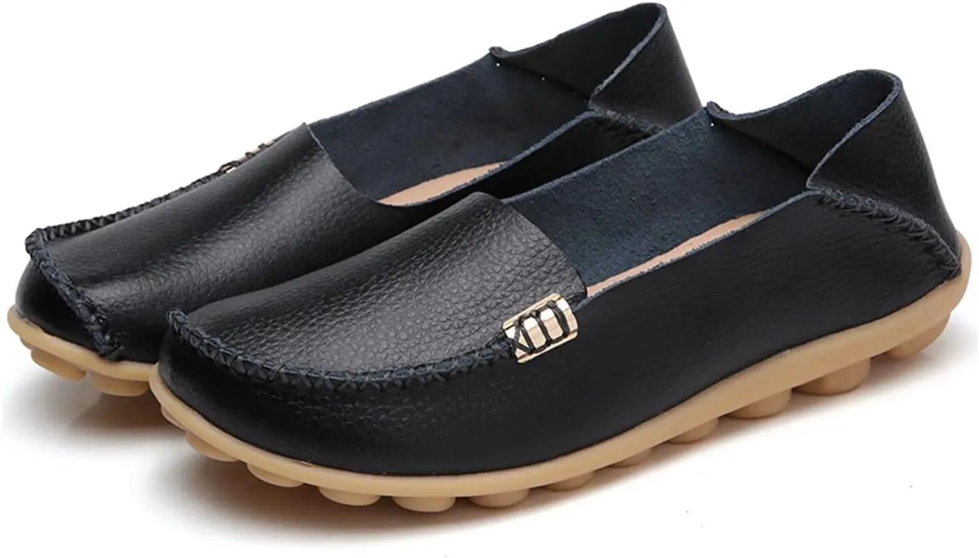 Women's Cowhide Casual Slipper Loafers Moccasin Driving Shoes Flat Slip On