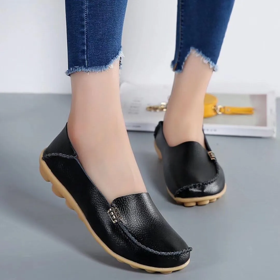 Women's Cowhide Casual Slipper Loafers Moccasin Driving Shoes Flat Slip On