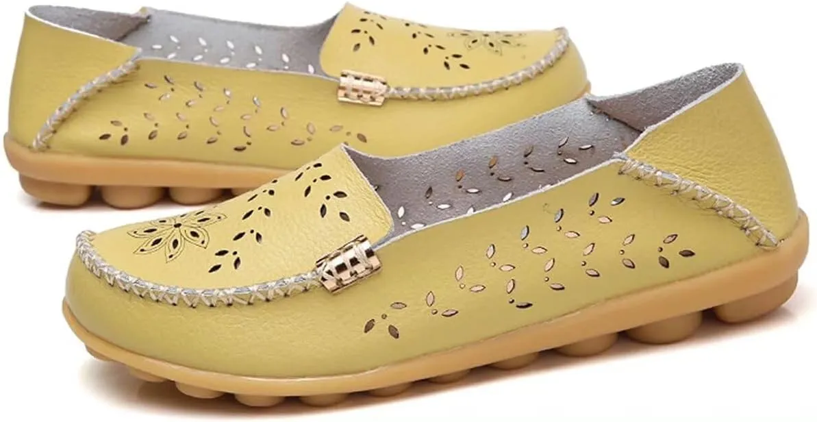 Womens Cowhide Casual Slipper Loafers Moccasin Driving Shoes Flat Slip-Ons