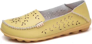 Womens Cowhide Casual Slipper Loafers Moccasin Driving Shoes Flat Slip-Ons