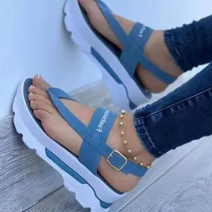 Women's Fashion Sports Sandals Casual Platform Flip Flops Summer Wedge Walking Sandals Buckle Ankle Strap Comfortable Thong Beach Shoes,Blue,US11/EU42