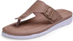 Womens Flat Memory Foam Slippers/Flip-Flops Fashion Stylish Casual Comfortable Diabetic Orthopedic Lightweight Synthetic Slip-on Sandals with Adjustable Buckle for Girls/Ladies D-630