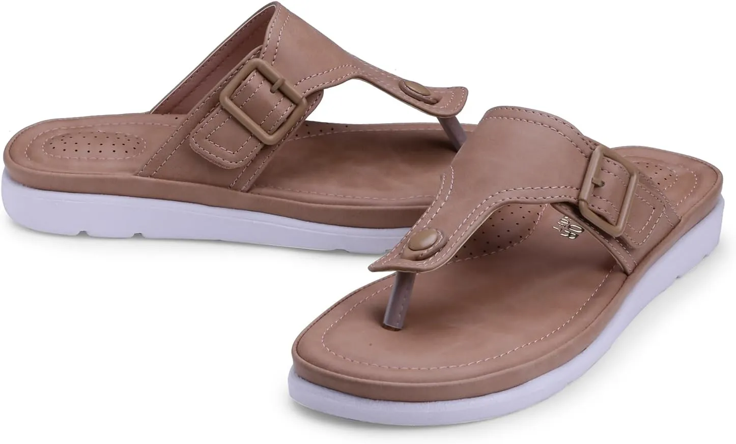 Womens Flat Memory Foam Slippers/Flip-Flops Fashion Stylish Casual Comfortable Diabetic Orthopedic Lightweight Synthetic Slip-on Sandals with Adjustable Buckle for Girls/Ladies D-630