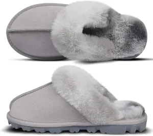 Women's Fuzzy Autumn Winter Plush Purple Solid Faux Fur Slippers