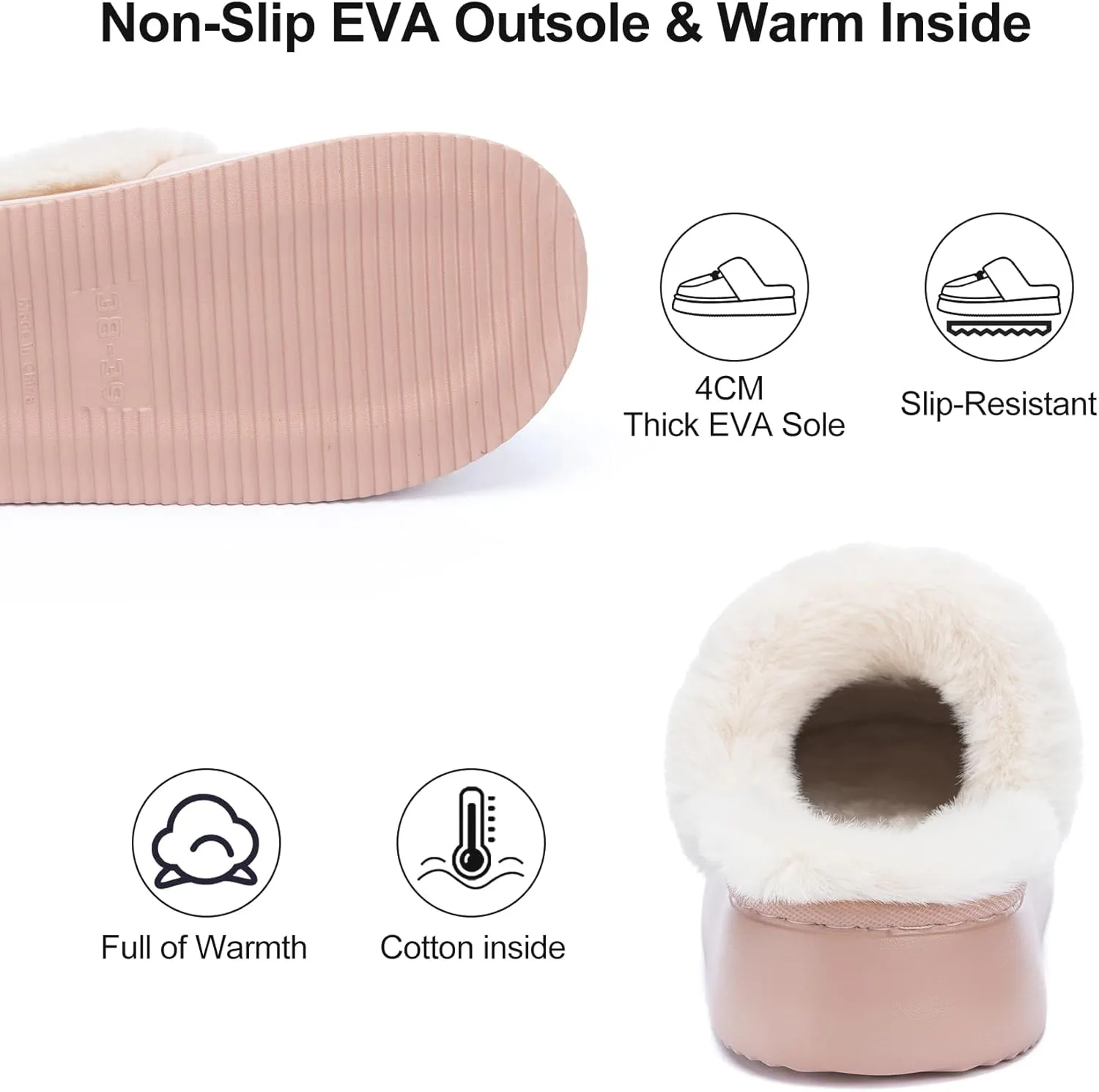 Womens Fuzzy Memory Foam Slippers for Women Winter House Slippers Warm Comfy Shoes Indoor Outdoor Suede Platform with Anti-Skid Sole Gift for Women Mom Ladies