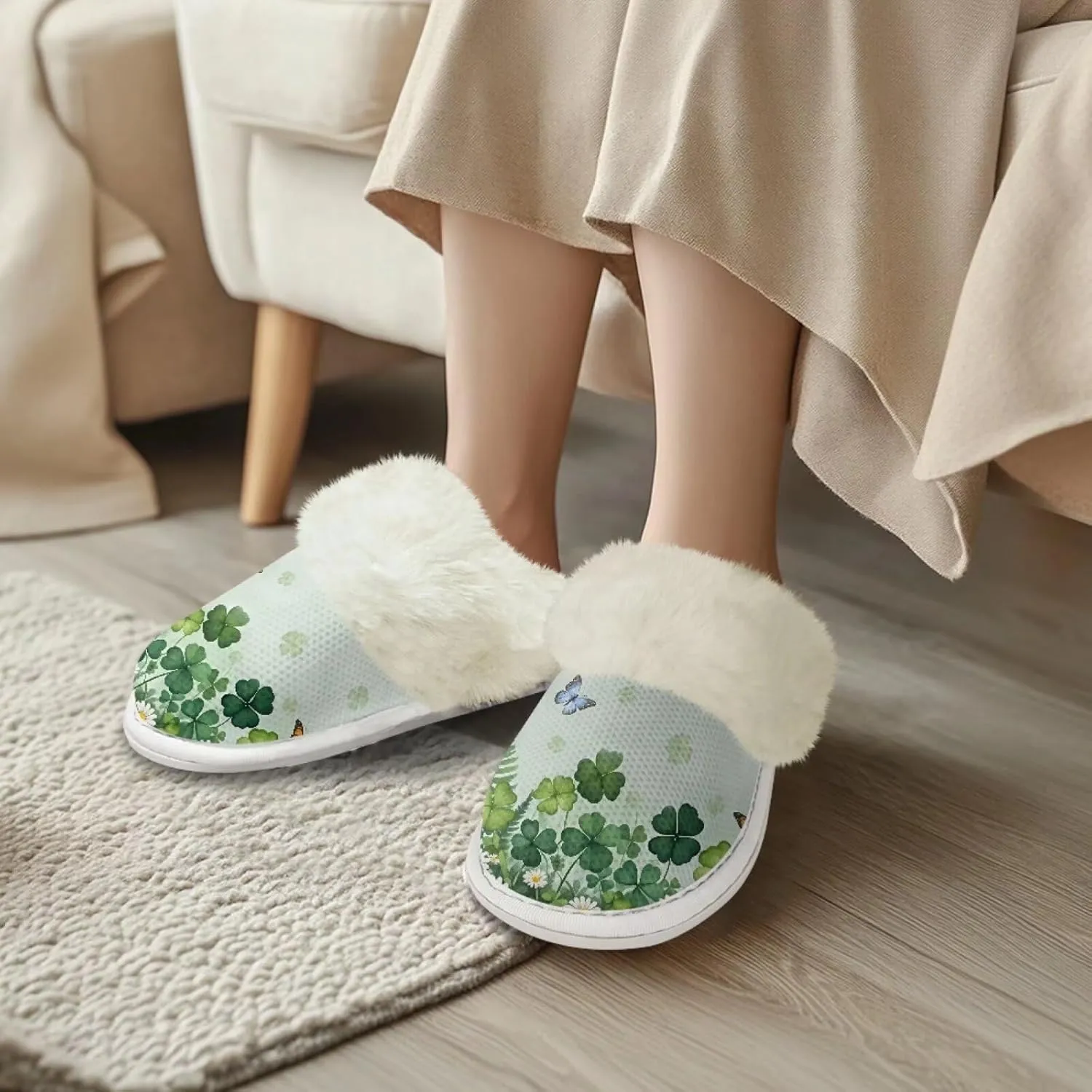 Women's Fuzzy Slip-on Slippers Cozy Lightweight House Slippers Non Slip Home Slippers Warm Winter Indoor Bedroom Slippers