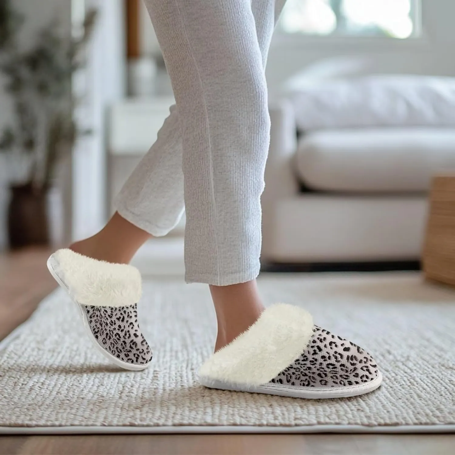 Women's Fuzzy Slippers Casual Slip On Soft Plush House Shoes with Non Skid Sole Comfortable Cotton Slipper Indoor Use for Spa Bath