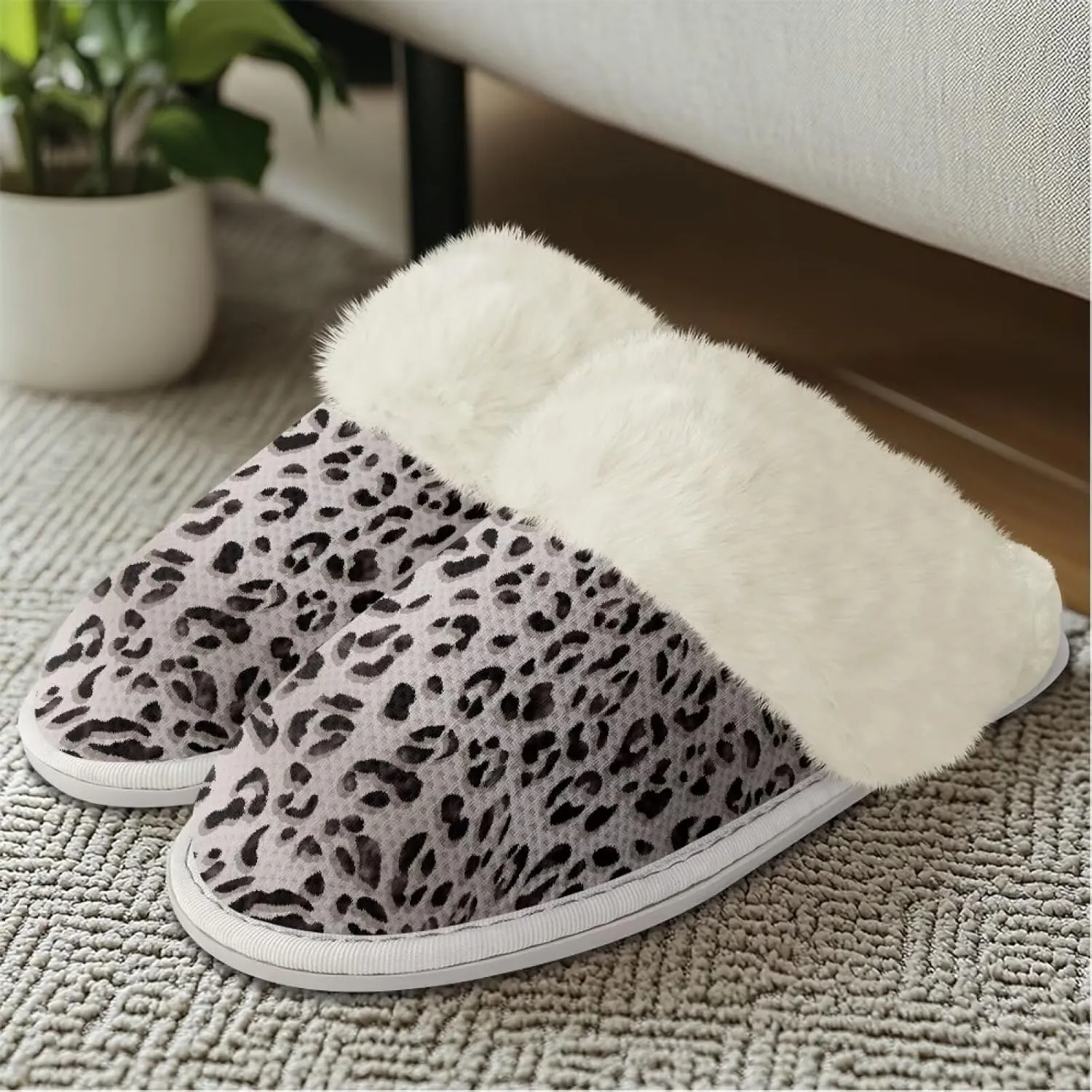Women's Fuzzy Slippers Casual Slip On Soft Plush House Shoes with Non Skid Sole Comfortable Cotton Slipper Indoor Use for Spa Bath