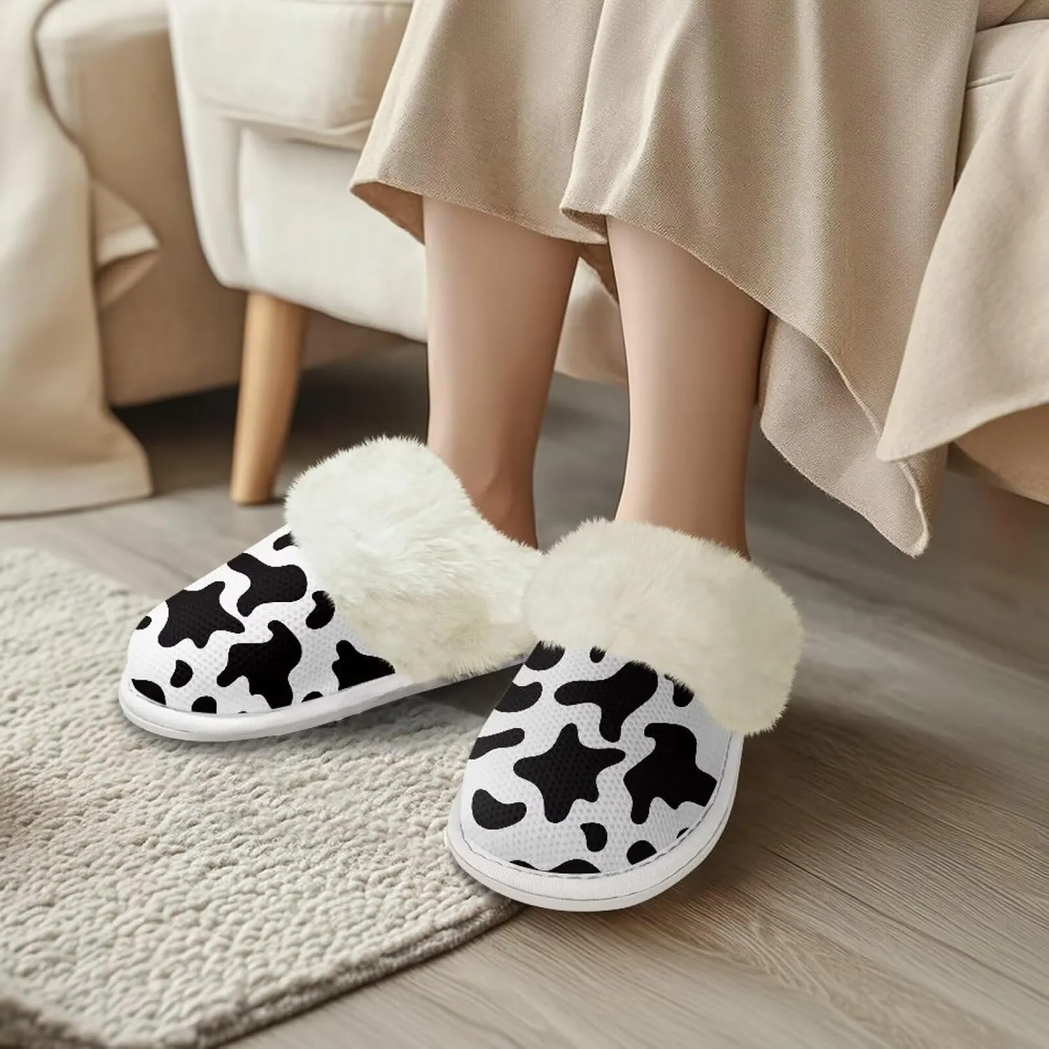 Women's Fuzzy Slippers Casual Slip On Soft Plush House Shoes with Non Skid Sole Comfortable Cotton Slipper Indoor Use for Spa Bath