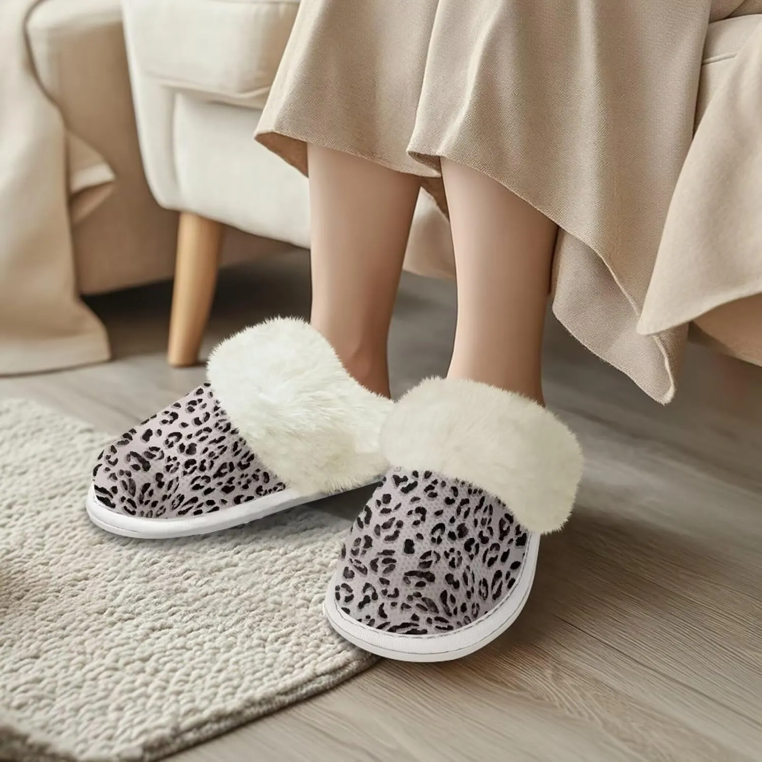 Women's Fuzzy Slippers Casual Slip On Soft Plush House Shoes with Non Skid Sole Comfortable Cotton Slipper Indoor Use for Spa Bath