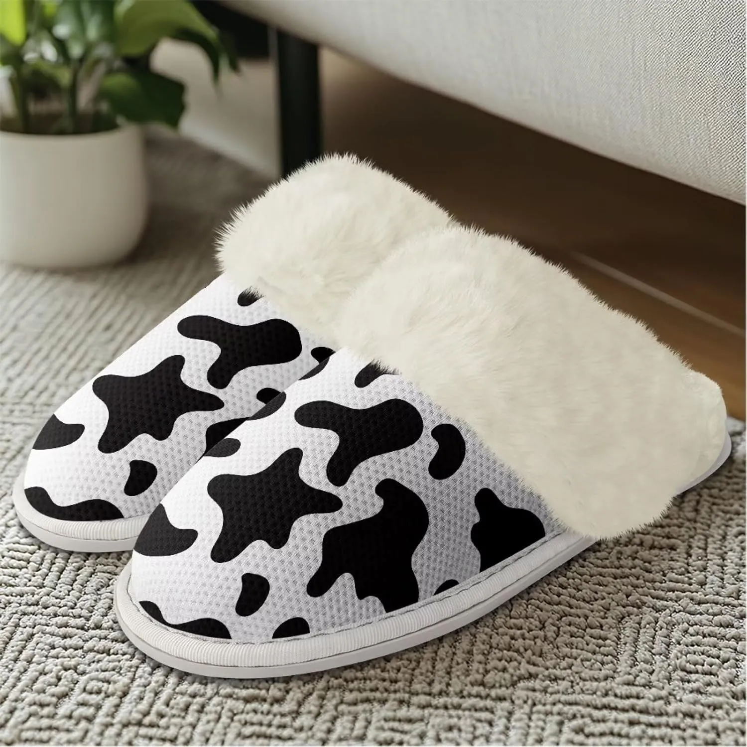 Women's Fuzzy Slippers Casual Slip On Soft Plush House Shoes with Non Skid Sole Comfortable Cotton Slipper Indoor Use for Spa Bath
