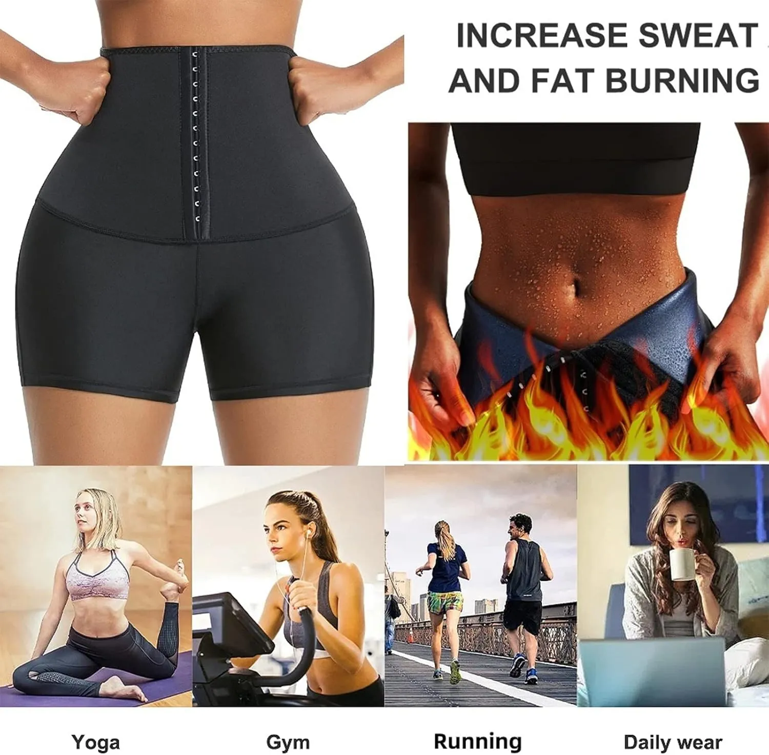Women's High Waist Tummy Control Leggings, Yoga Pants with Adjustable Body Shaping Waist Trainer（Short）