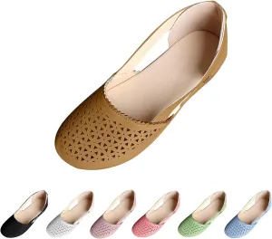 Womens Hollow Ballet Flats Casual Round Toe Low Heels Comfortable Vintage Leather Dress Shoes Walking Shoes Mary Janes