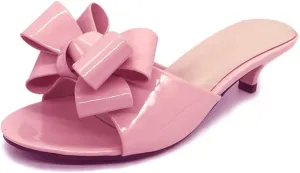 Women's Kitten Heel Mule Sandals Open Toe Slip on Low Heel Bow Dress Sandal for Dating