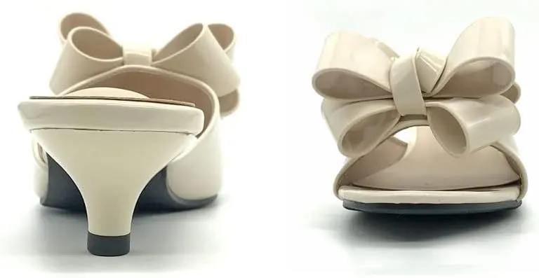 Women's Kitten Heel Mule Sandals Open Toe Slip on Low Heel Bow Dress Sandal for Dating