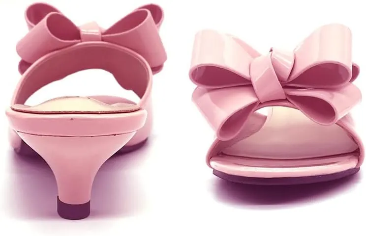 Women's Kitten Heel Mule Sandals Open Toe Slip on Low Heel Bow Dress Sandal for Dating
