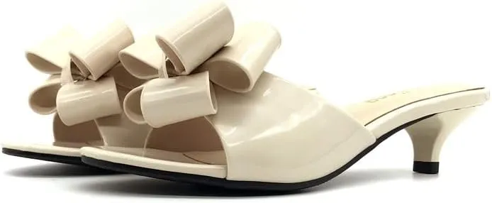 Women's Kitten Heel Mule Sandals Open Toe Slip on Low Heel Bow Dress Sandal for Dating