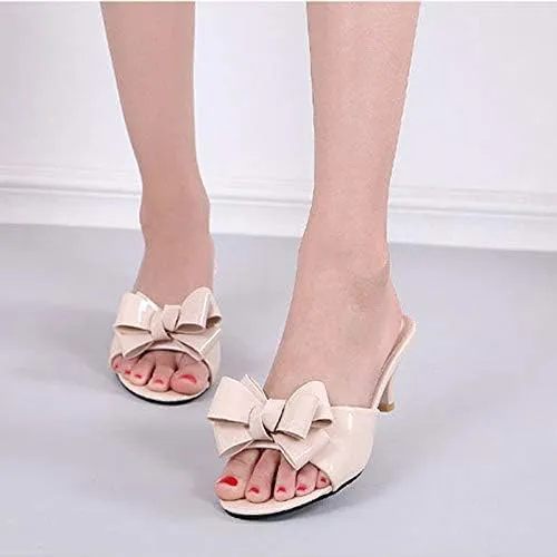 Women's Kitten Heel Mule Sandals Open Toe Slip on Low Heel Bow Dress Sandal for Dating