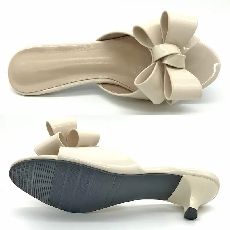 Women's Kitten Heel Mule Sandals Open Toe Slip on Low Heel Bow Dress Sandal for Dating