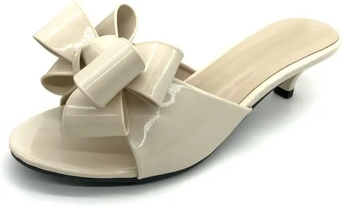 Women's Kitten Heel Mule Sandals Open Toe Slip on Low Heel Bow Dress Sandal for Dating