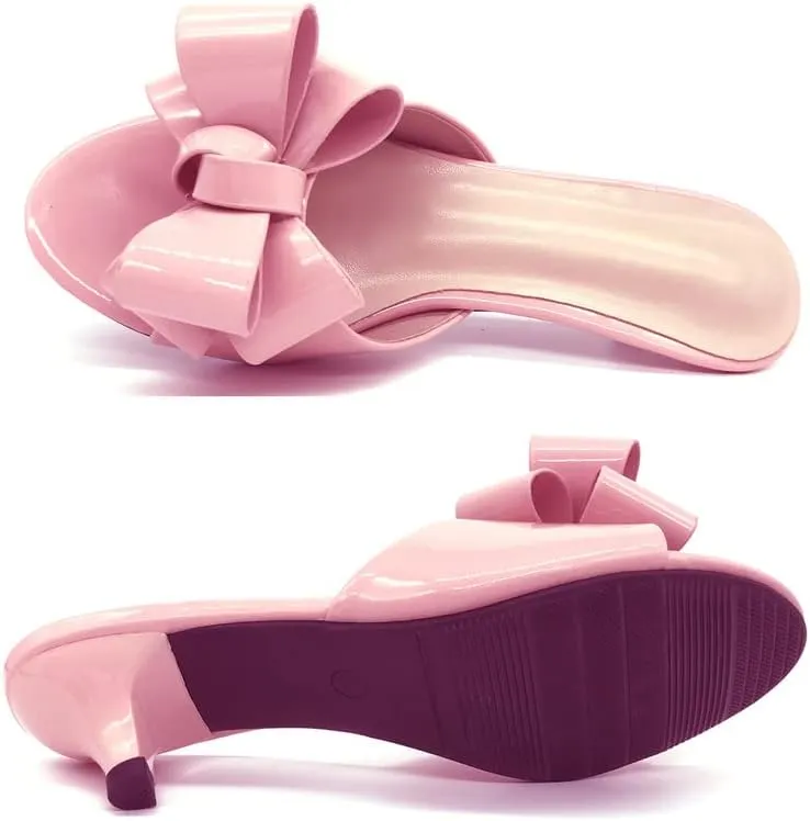 Women's Kitten Heel Mule Sandals Open Toe Slip on Low Heel Bow Dress Sandal for Dating