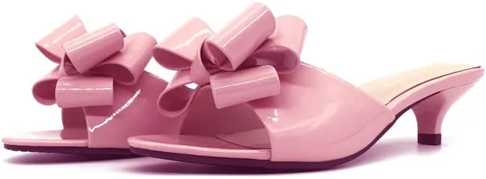 Women's Kitten Heel Mule Sandals Open Toe Slip on Low Heel Bow Dress Sandal for Dating